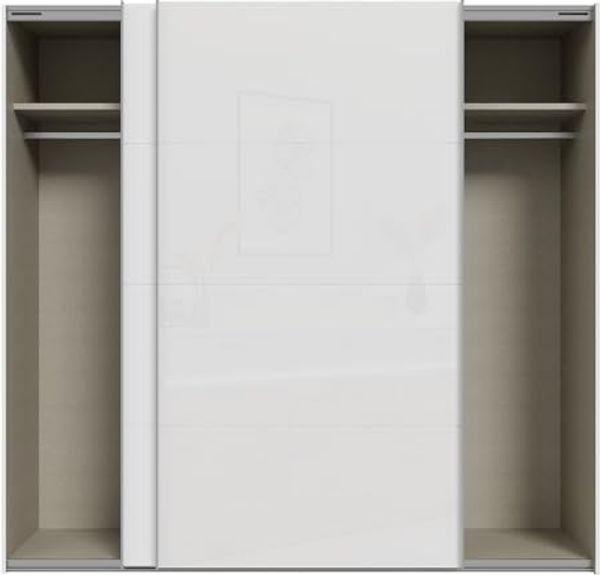 Forte SOPHISTISPACE Kleiderschrank 220, moderner Schwebetürenschrank, 2-türig, Einlegeböden, Kleiderstange, Holzwerkstoff, Weiß/Weiß Glanz, 220,1 cm breit x 210,5 cm hoch x 62,9 cm tief Bild 5