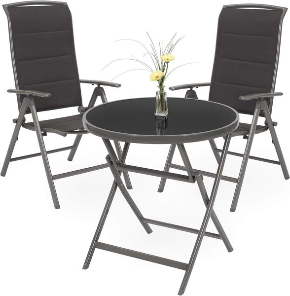 Garten Sitzgruppe Milano - Glastisch 70 cm Ø mit Hochlehner Stuhl - Aluminium - Wetterfest