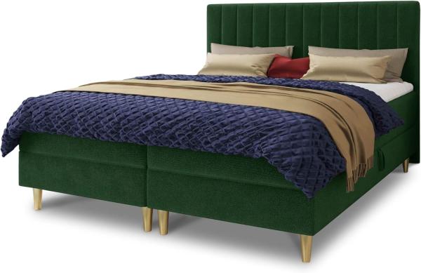 Boxspringbett Gold mit 2 Bettkästen und Topper - Doppelbett, Bonell-Matratze, Polsterbett, Bett mit Matratzentopper, Schlafzimmer, Velours Stoff (Grün (Manila 35), 180 x 200 cm)