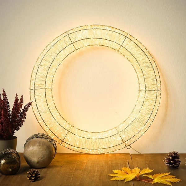 BURI Lichterkette LED Lichterkranz 50cm mit Timer warmweiß Drahtkranz Weihnachtsdeko, Lichterkranz