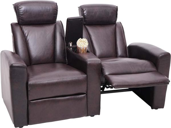 2er Kinosessel HWC-H30, Relaxsessel Fernsehsessel Zweisitzer Sofa, Staufach Soft Touch Kunstleder MVG ~ braun