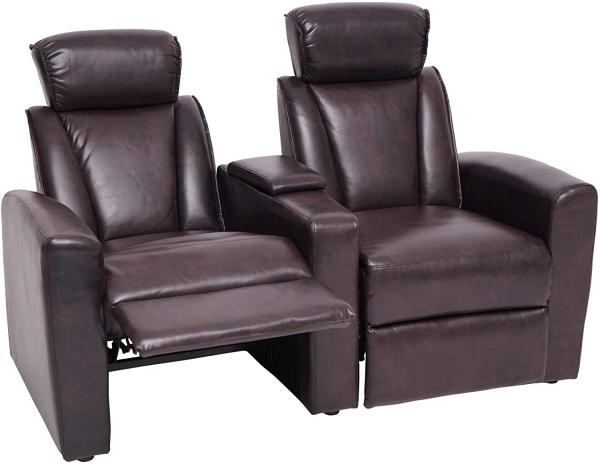 2er Kinosessel HWC-H30, Relaxsessel Fernsehsessel Zweisitzer Sofa, Staufach Soft Touch Kunstleder MVG ~ braun Bild 2