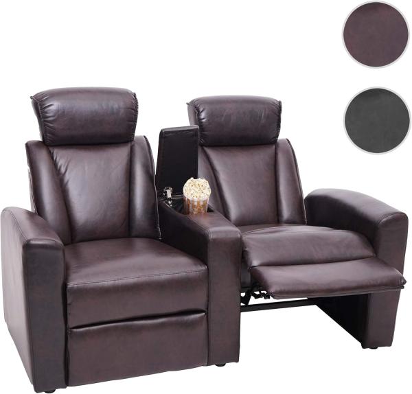 2er Kinosessel HWC-H30, Relaxsessel Fernsehsessel Zweisitzer Sofa, Staufach Soft Touch Kunstleder MVG ~ braun Bild 5