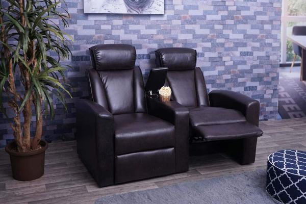 2er Kinosessel HWC-H30, Relaxsessel Fernsehsessel Zweisitzer Sofa, Staufach Soft Touch Kunstleder MVG ~ braun Bild 4
