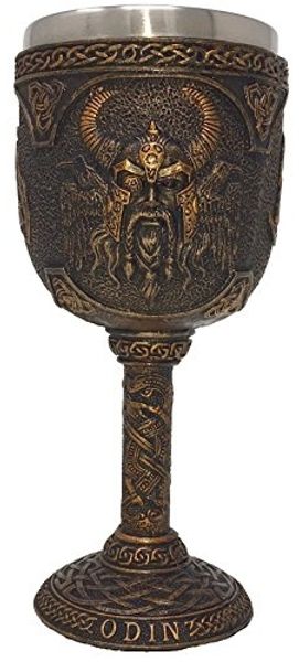 MystiCalls Becher Kelch Odin - Wikingerkelch Wikinger Met Götterkelch, 1-tlg, Polyresin, Herausnehmbarer Metalleinsatz