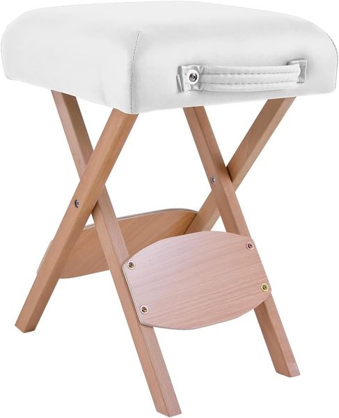 QUIRUMED Klapphocker aus Holz mit Sitz, gepolstert in Weiß, Mehrzweck, Beistelltisch, Fußstütze, Kunstleder, transportabel, bis 100 kg, 33 x 33 x 48