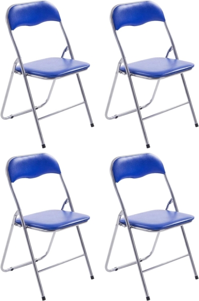 CLP 4er Set Klappstuhl Felix Klappbarer mit Kunstleder PVC Sitz Gepolstert,blau/silber