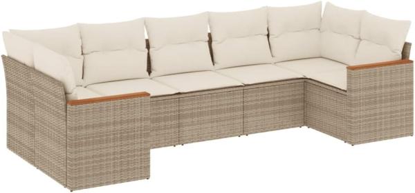 vidaXL 7-tlg. Garten-Sofagarnitur mit Kissen Beige Poly Rattan 3258670