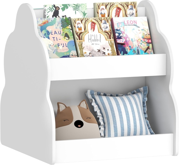 AIYAPLAY Spielzeugtruhe mit Rädern, 4 Regalen (Kinderregal, 1 St, 2-stöckiges Spielzeugregal), für Kinderzimmer, Spielzimmer, Wohnzimmer, 54 x 50 x 56 cm, Weiß