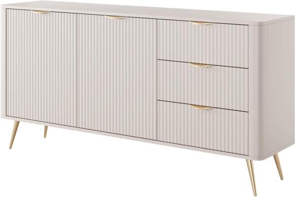 Kommode Literpo 2D3S, geriffelte Fronten, Metallfüße, Aluminiumgriffe (Farbe: Beige)