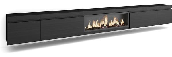 Skraut Home | TV-Schrank, Lowboard | für Wohnzimmer und Esszimmer | 368 x 45 x 35 | Elektrokamin XXL | Hängend | Moderner Stil | Schwarz
