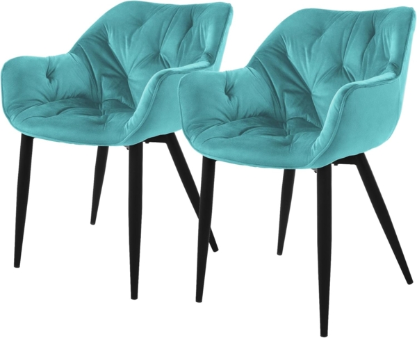 ML-DESIGN Stuhl Esszimmerstuhl mit Rückenlehnen und Armlehnen aus Samt mit Metallbeine (2 St), Ergonomischer Sessel Blau Wohnzimmerstuhl Polsterstuhl