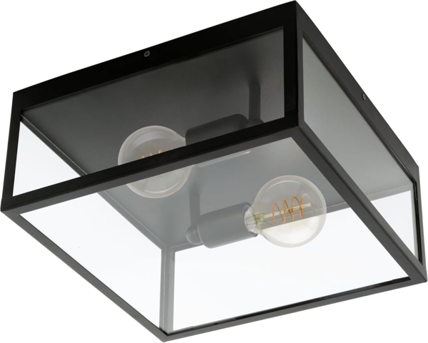 Eglo 49392 Deckenleuchte CHARTERHOUSE Stahl schwarz, Glas klar E27 max. 2X40W H:16cm L:36cm B:36cm dimmbar