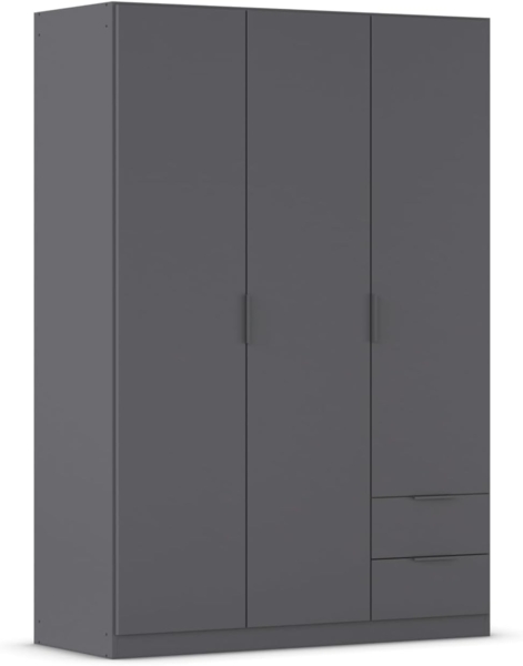 Rauch Möbel Lagoa, Kleiderschrank, Garderobe für Schlafzimmer, Kinderzimmer, Jugendzimmer 3-türig, 2 Schubladen, mit Zubehör Basic, Farbe Grau metallic, Schwarz, Breite 136 cm