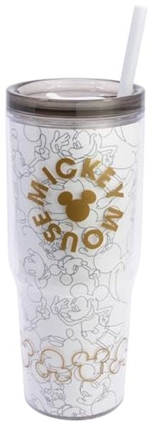 Disney Trinkflasche Mickey Mouse Trinkbecher mit Strohhalm und Henkel Doppelwandig 860 ml