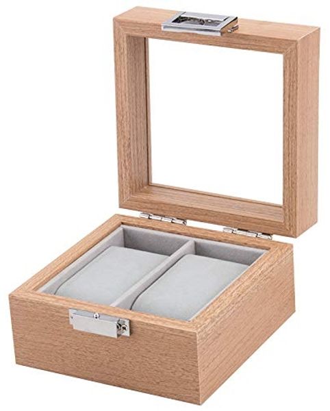 mixed24 Schmuckkasten Holz Uhrenkoffer für 2 Uhren Aufbewahrung Uhrenbox Uhrenkasten, Deckel aus Echtglas Uhrenaufbewahrung