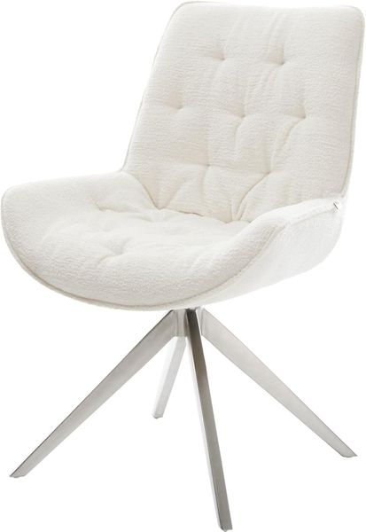 Drehstuhl Taimi-Flex Bouclé Soft Beige Kreuzgestell breit Edelstahl 360° drehbar Wippfunktion