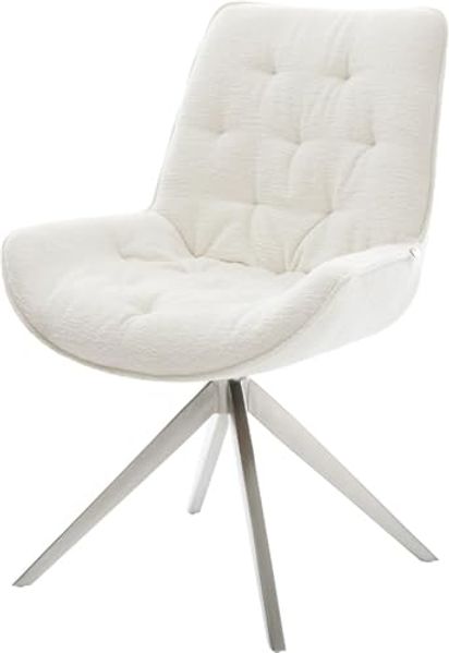 Drehstuhl Taimi-Flex Bouclé Soft Beige Kreuzgestell breit Edelstahl 360° drehbar Wippfunktion