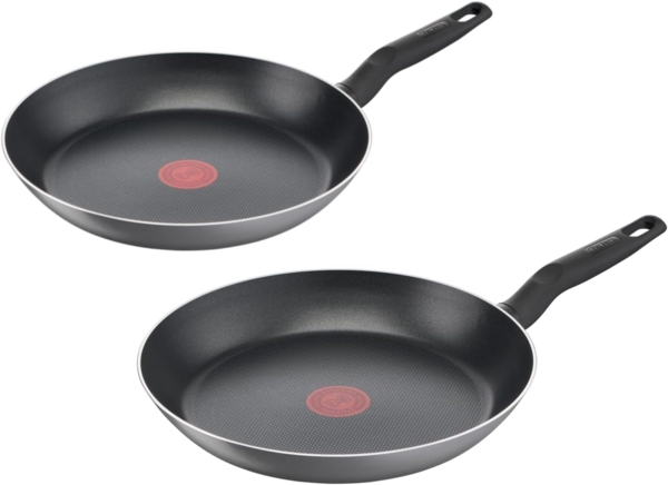 Tefal 'Easy Cook & Clean' Bratpfannen-Set mit Temperaturindikator, Aluminium schwarz, Ø 24 cm, Ø 28 cm