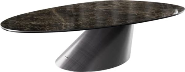 Couchtisch Edge Oval 140x75 cm Keramik Emperador Extra Lucidato Dunkelbraun Conis Metallic Silber