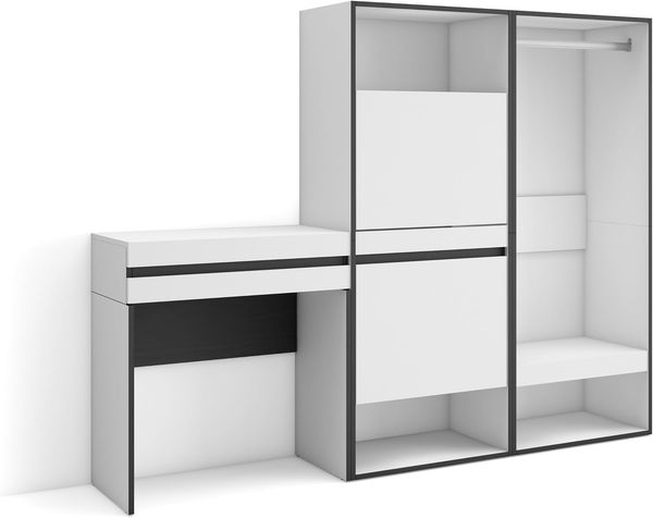 Skraut Home | Konsolentisch, Flurtisch | Beistelltisch für Eingang | 190 x 145 x 35 cm | mit Schublade | Schuhschrank | Offener Kleiderschrank | Moderner Stil | Weiß
