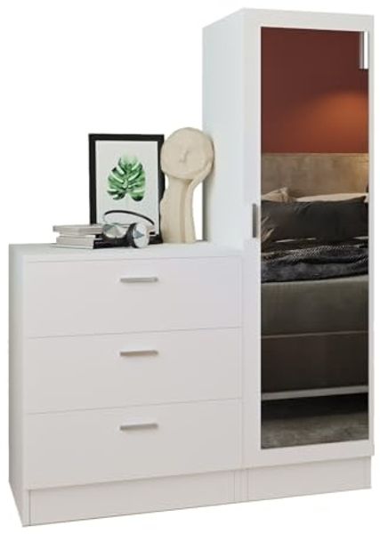 Vente-unique - VITORIO Kommode Holz, Platte Weiß - B 47 cm x H 140 cm x L 100 cm