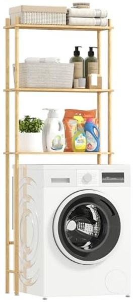 HOMCOM Badregal mit Umkippschutz, platzsparend, 3 Ebenen Toilettenregal 1-tlg, für Waschküche, Land Stil, Naturholz