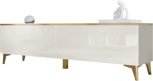 TV-Lowboard Aurora 2D mit 2 Klappen (Farbe: Beige / Beige Hochglanz + Gold)