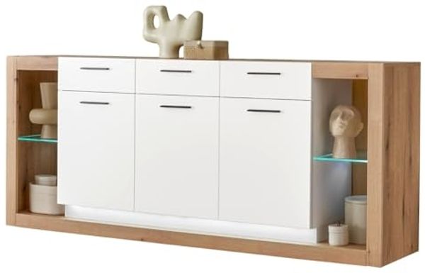 Sideboard Rivian in weiß matt und Eiche 198 cm