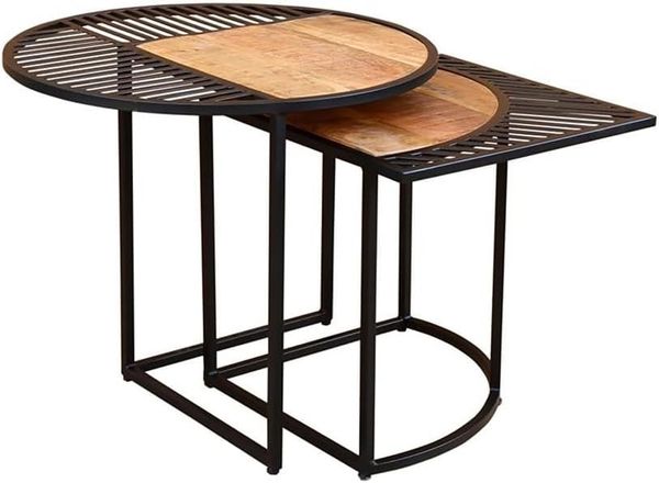 GILDE 2er Set Beistelltisch Farsi aus Metall - pulverbeschichtet - naturfarben/schwarz - Höhe 60cm x Breite 60cm