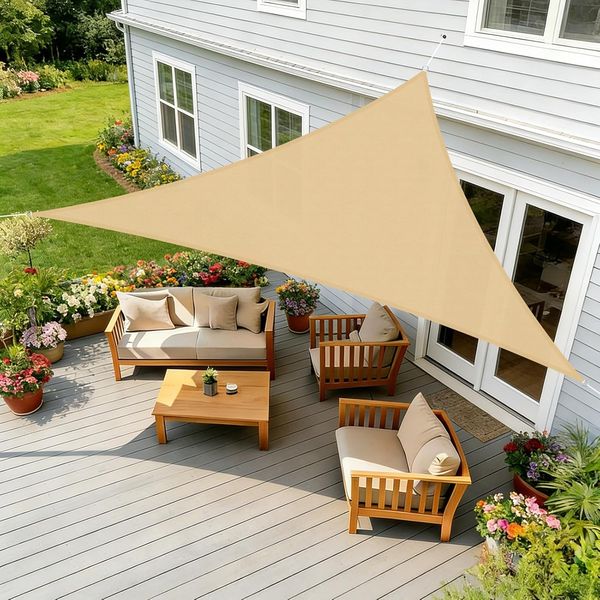 HENG FENG Sonnensegel Wasserdicht Dreieckig 3 x 3 x 3 m,Sonnenschutz Wetterfest PES Polyester,Windschutz Wasserabweisend mit 95% UV-Schutz für Balkon Garten Terrasse,Sand