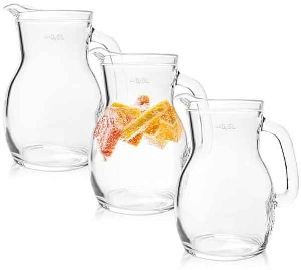 KONZEPT Wasserkrug Glaskrug Transparent Ergonomischer Griff, (3-tlg), Volumen: 1L, 500 ml, 250 ml. Set 1/2/3 Stk.