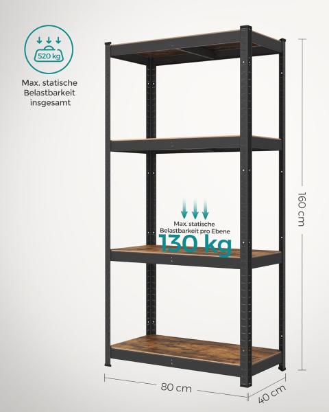 Songmics Schwerlastregal mit 5 Ablagen, Stahl / MDF, Schwarz / Vintagebraun, 160 x 40 x 80 cm Bild 7