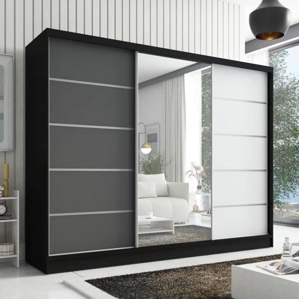 Schwebetürenschrank AVIRA 1 3-türig Schrank 200 cm (mit Spiegel) Farbe: Schwarz , Weiß , Graphit
