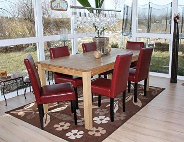 4er-Set Esszimmerstuhl Stuhl Küchenstuhl Littau ~ Leder, rot dunkle Beine