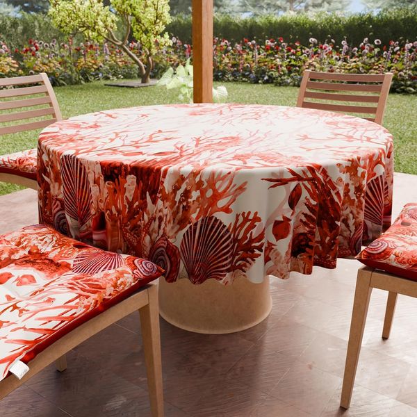 PETTI Artigiani Italiani - Fleckabweisende runde Tischdecke aus Mikrofaser (Durchmesser 200 cm), Küchentischabdeckung für runde Tische, Motiv Koralle, 100% Made in Italy