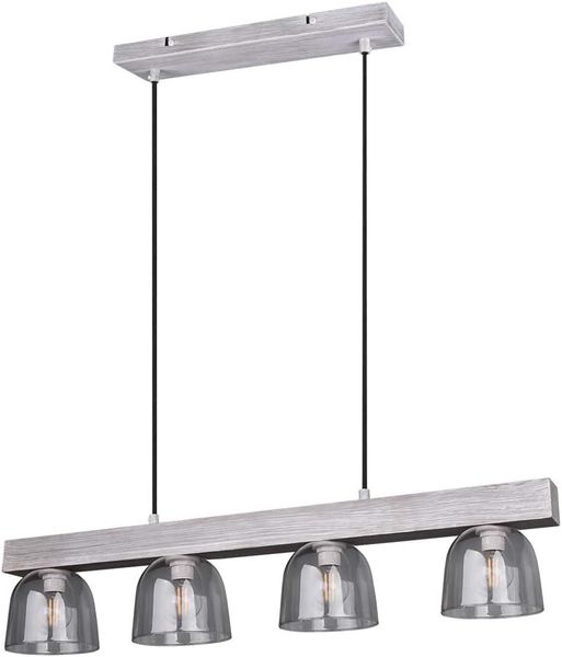 Hängeleuchte, Balken grau, Glas rauch, L 75 cm, KARINA