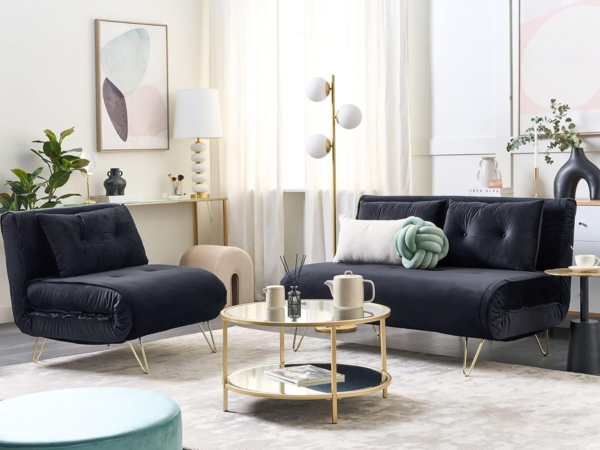 Wohnzimmer Set VESTFOLD Schwarz Samtstoff Bild 2