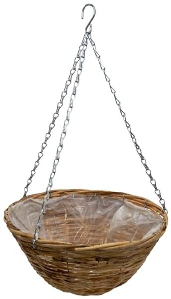 Spetebo Blumentopf Pflanzkorb zum hängen im aus Weide - Ø 35 cm (Stück, 1 St, Hängekorb zum Bepflanzen), Blumentopf Hängeampel mit Kette