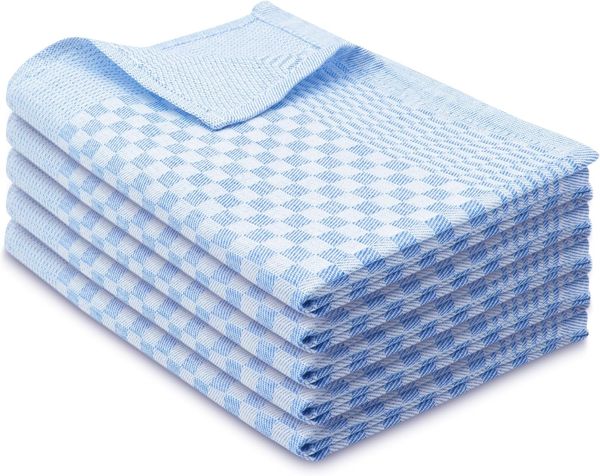 ZOLLNER 5er Set Geschirrtücher Baumwolle in 46x70 cm - super saugstarke und robuste Küchentücher – waschbar bis 60°C – in blau kariert - Gastronomiequalität - Oeko Tex® Zertifiziert
