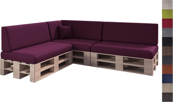 sunnypillow Palettenkissen mit abnehmbarem Bezug Kaltschaum Palettenauflage Palettenpolster Palettensofa Sitzkissen Rückenlehne Indoor Outdoor 8er Set 120x80 Violett