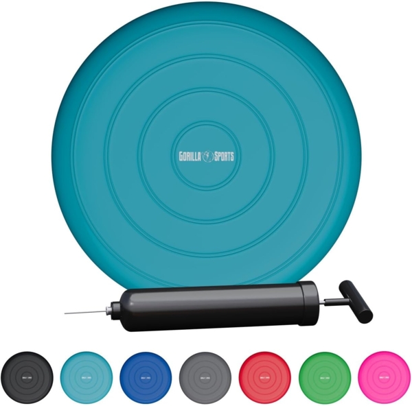 GORILLA SPORTS Balancekissen Ballsitzkissen, inkl. Pumpe, ohne Noppen, Luftkissen, Balance Pad