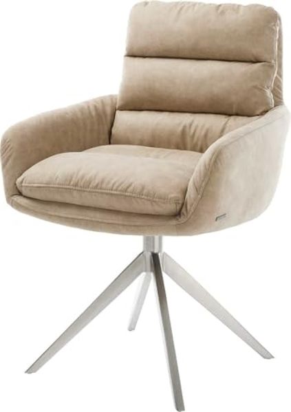 Drehstuhl Abelia-Flex mit Armlehnen Mikrofaser Beige Vintage Kreuzgestell breit Edelstahl 360° drehbar Wippfunktion