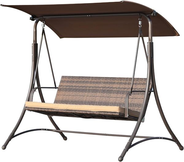 Angel Living Hollywoodschaukel Gartenschaukel Rattan 3 Sitzer mit Sonnenschutz, 3,00-Sitzer, Schaukel Stuhl 3 Sitz, 170 x 110 x 157 cm