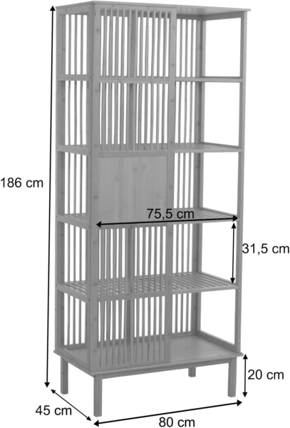 Mendler 'HWC-N81' Badregal mit 3 Regalböden und Schiebetür, Bambus natur, 80 x 45 x 186 cm Bild 2