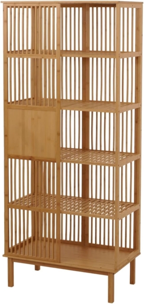 Mendler 'HWC-N81' Badregal mit 3 Regalböden und Schiebetür, Bambus natur, 80 x 45 x 186 cm Bild 7