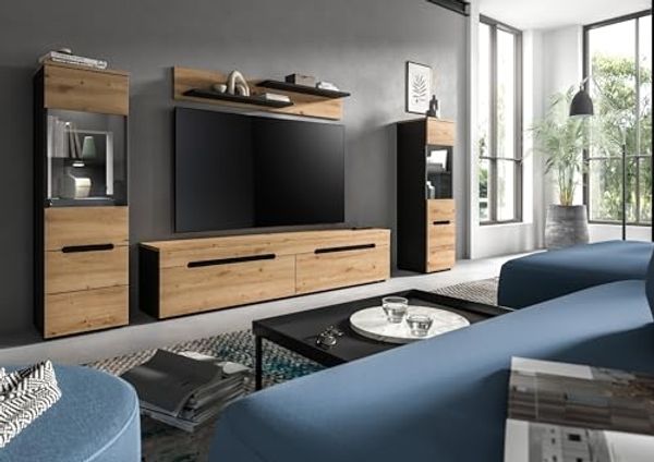 Wohnzimmer-Set >Canu< in Basalt Grau / Artisan - 272x141x33cm (BxHxT)