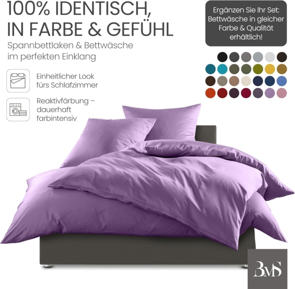 Bettwaesche-mit-Stil Mako-Satin Spannbettlaken flieder rosa 180x200cm Höhe 5-10cm Bild 4