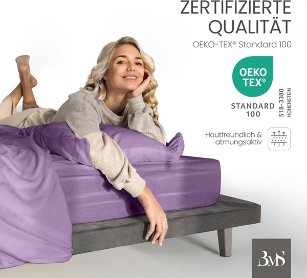 Bettwaesche-mit-Stil Mako-Satin Spannbettlaken flieder rosa 180x200cm Höhe 5-10cm Bild 6