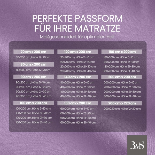 Bettwaesche-mit-Stil Mako-Satin Spannbettlaken flieder rosa 180x200cm Höhe 5-10cm Bild 5